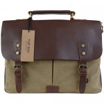 TOP-BAG® Men/Women's Vintage Canvas Leather Schoolbag Shoulder Crossbody Messenger Bag,MC6807 (Khaki)