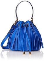 MILLY Essex Fringe Mini Drawstring Bucket Handbag Cross Body Bag, Blue, One Size Size