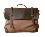 Berchirly Men's Canvas Real Leather Messenger Bag Handbag Laptop Briefcase Coffee Fits 14.7