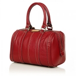 aretha Women Baguette Genuine Small Cow Leather Satchel Top Handle Bag Red