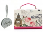 2014 Ol Lady Women Pu Leather Handbag Tote Fashion Bags Lady Pu Shoulder LS0412 (Flower Hot Pink)