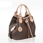 Leather Accents Drawstring Handbag (beige)