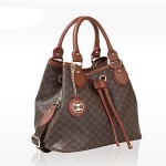 Leather Accents Drawstring Handbag (brown)