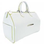 Pierre Cardin 4066 BIANCO/VERDE Made in Italy White/Green Leather Large Speedy/Bowling Bag