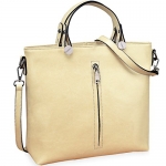 Yahoho Women's Fashion Genuine Leather Top Handle Handbag Shoulder Bag Size Selection Beige Large