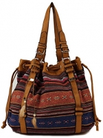 Scarleton Striped Pattern Jacquard Drawstring Bag H156725 - Camel