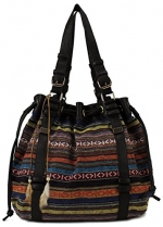 Scarleton Striped Pattern Jacquard Drawstring Bag H156701 - Black