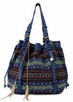 Scarleton Striped Pattern Jacquard Drawstring Bag H156707 - Blue