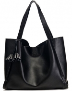 Heshe Genuine Leather Lash Package Tote Cross Body Shoulder Bag Handbag for Women (Black)