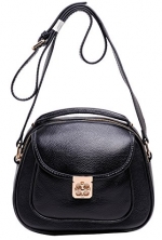 Heshe Soft Genuine Leather Cross Body Shoulder Hand Carry Bag Handbag for Women (Black)