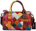 Iblue 12.5 Women's Cow Leather Contrast Color Bag Checkered Top Handle Handbag#216 (multicolor 12.5'')