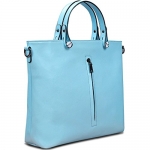 Yahoho Women's Fashion Genuine Leather Top Handle Handbag Shoulder Bag Size Selection Light Blue Large