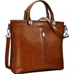 Yahoho Women's Fashion Genuine Leather Top Handle Handbag Shoulder Bag Size Selection Brown Large