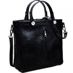 Yahoho Women's Fashion Genuine Leather Top Handle Handbag Shoulder Bag Size Selection Black Large