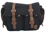Blueblue Sky Men Casual Leather Canvas Shoulder Messenger Handbag Bag#2138 (L, Black)