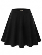 Doublju Women Plus-size Basic Scuba Stretchy Fabric Soild Color Flared Skirt Black S