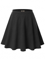 Doublju Women Big-size Printed Elastic Waist Band Scuba Fabric Flared Skirt Charcoal S