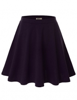 Doublju Women Plus-size Solid Color Elastic Waist Band Flared Skater Skirt Cwbss03_Darkviolet S