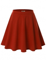 Doublju Women Basic Plus-size Solid Color Elastic Waist Band Flared Skater Skirt Cwbss03_Darkorange S