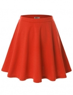 Doublju Women Big-size Flower Print Elastic Waist Band Scuba Fabric Flared Skirt Coral S