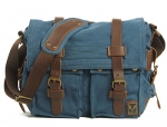 Blueblue Sky Men Casual Leather Canvas Shoulder Messenger Handbag Bag#2138 (L, Blue)