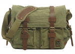 Blueblue Sky Men Casual Leather Canvas Shoulder Messenger Handbag Bag#2138 (L, Army green)