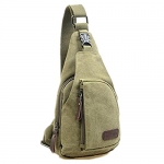 Kalevel Cool Outdoor Sports Casual Canvas Unbalance Backpack Crossbody Sling Bag Shoulder Bag Chest Bag for Men - Size S (Army Green)