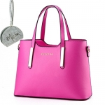 Micom Simple Euro Style Pure Color Pu Leather Tote Shoulder Handbag for Women (Hot Pink)
