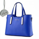 Micom Simple Euro Style Pure Color Pu Leather Tote Shoulder Handbag for Women (Dark Blue)