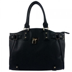 FASH Gold Padlock Shopper Zipper Hobo Shoulder Handbag,Black,One Size
