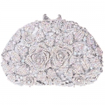 Fawziya® Elegant Rose Flower Half Moon Shaped Crystal Clutch Bag Women Handbag - AB White