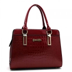 Grebago Women's Alligator Pattern OL Working Patent Leather Shoulder Bag/handbag (claret)
