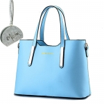 Micom Simple Euro Style Pure Color Pu Leather Tote Shoulder Handbag for Women (Blue)