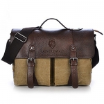 DesertWolf Premium Cotton Canvas Cross Body Laptop Messenger Bag - Men Business Vintage Handbag / Briefcase - Fit 14 Inch Laptop