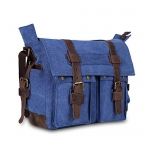 Peacechaos Multi-purpose Messenger Bag Leather Canvas Shoulder Bookbag Laptop Bag + Dslr Slr Camera Canvas Shoulder Bag (Blue)