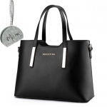 Micom Simple Euro Style Pure Color Pu Leather Tote Shoulder Handbag for Women (Black)