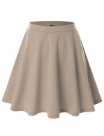 Doublju Women Plus-size Basic Scuba Stretchy Fabric Soild Color Flared Skirt Beige S