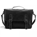 Winkine Vintage Leather Briefcase-Shoulder Messenger Bag-Laptop Tote (Black)