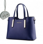 Micom Simple Euro Style Pure Color Pu Leather Tote Shoulder Handbag for Women 13x9.4x5.1(l*h*w) (Deep Blue)