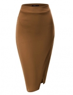 Doublju Women Cut Out Midi Length Skirts CAMEL,XS