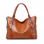 Kattee Vintage Genuine Soft Leather Large Tote Shoulder Bag Brown