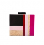 Lam Gallery Women Wood Resin Color Cube Minaudiere Purse Bag Hardcase Evening Wear Clutches Handbag Pink