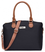 NNEE Water Resistance Nylon Top Handle Satchel Handbag with Multiple Pocket Design - Black