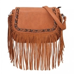 BMC Womens Saddle Brown Stylish Faux Leather Tassel Flap Shoulder Handbag Purse