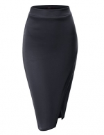 Doublju Women Elastic Midi Length Skirts GRAY,XS