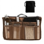 Hoxis Nylon Handbag Insert Comestic Gadget Purse Organizer (Brown)