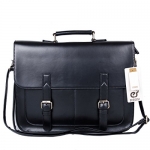 ECOSUSI Vintage Faux Leather Briefcase Shoulder Business Laptop Messenger Bags, Black