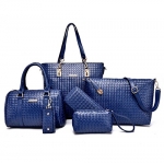 Itscosy® OL Luxury Fashion Tote Top Handle Cross Body Shoulder Satchel Purse Handbag for Women 6 Piece Set Bags (Model 2-blue)