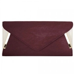 BMC Womens Dark Burgundy PU Faux Leather Envelope Flap Alloy Metal Two Tone White Accented Fashion Clutch Handbag