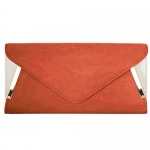 BMC Womens Bright Orange PU Faux Leather Envelope Flap Alloy Metal Two Tone White Accented Fashion Clutch Handbag